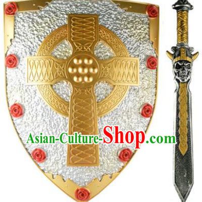 Top Halloween Fancy Ball Warrior Toys Cosplay Hero Sword and Shield Masquerade Party Props Stage Show Knight Accessories