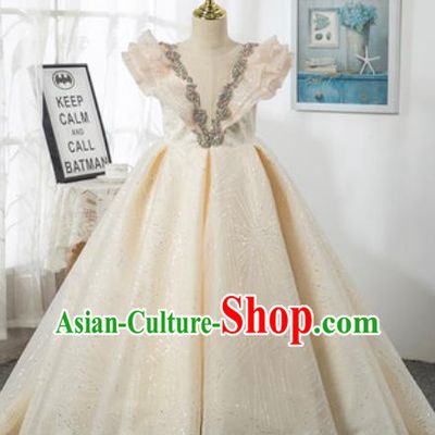 Custom Children Catwalks Garment Costume Piano Recital Beige Full Dress European Girl Princess Fashion Modern Dance Clothing