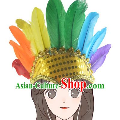 Professional Samba Dance Hair Accessories Tribal Chief Headwear Apache Wild Man Headdress Halloween Cosplay Colorful Feather Hat