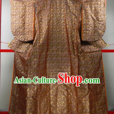Japanese Traditional Garment Costume Court Woman Golden Brocade Yukata Dress Classical Wedding Uchikake Kimono Clothing