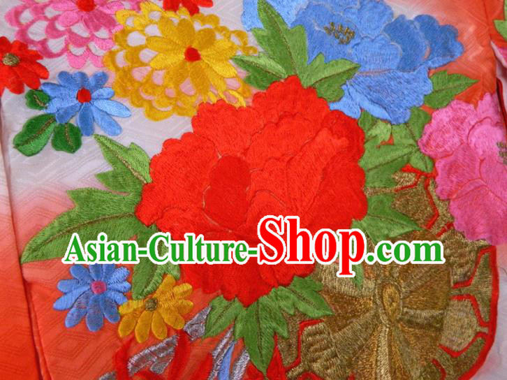 Japan Classical Peony Pattern Red Furisode Kimono Traditional Festival Yukata Dress Children Garment Costume Japan Classical Peony Pattern Red Furisode Kimono Traditional Festival Yukata Dress Children Garment Costume