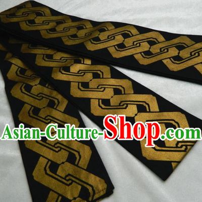 Japanese Traditional Kimono Belt Handmade Black Brocade Waistband Classical Yukata Dress Hekoobi Accessories
