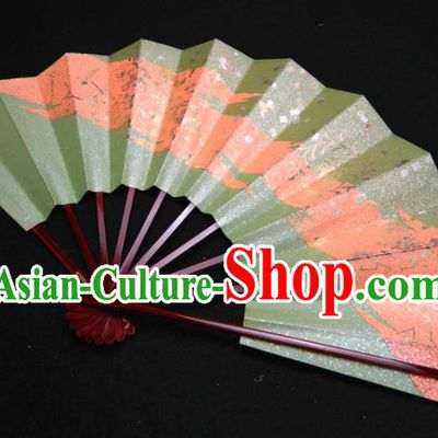 Japan Handmade Kimono Accordion Craft Geisha Dance Fan Traditional Stage Performance Green Folding Fan