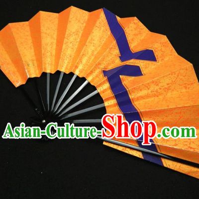 Japan Kimono Orange Accordion Geisha Dance Fan Traditional Stage Performance Folding Fan Handmade Craft