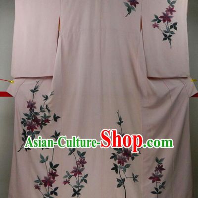Japanese Traditional Printing Garment Costume Young Woman Pink Yukata Dress Classical Lily Flowers Pattern Tsukesage Kimono Clothing