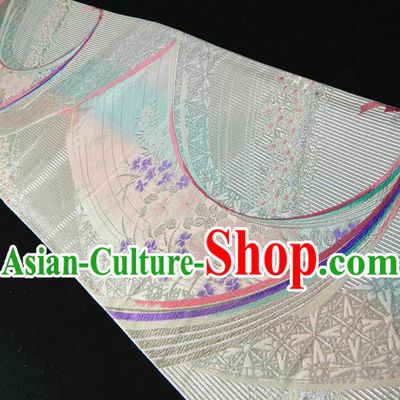Japanese Classical Yukata Dress Hekoobi Accessories Traditional Kimono Belt Handmade White Brocade Waistband