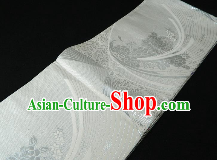 Japanese Classical Yukata Dress Hekoobi Accessories Traditional Kimono Belt Handmade White Brocade Waistband Japanese Classical Yukata Dress Hekoobi Accessories Traditional Kimono Belt Handmade White Brocade Waistband