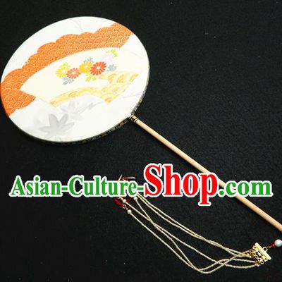 Japan Geisha Dance Fan Classical Circular Fan Traditional Palace Fan Handmade Printing Chrysanthemum Silk Fan
