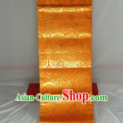 Japanese Handmade Orange Brocade Waistband Classical Yukata Dress Hekoobi Accessories Traditional Flowers Pattern Kimono Belt