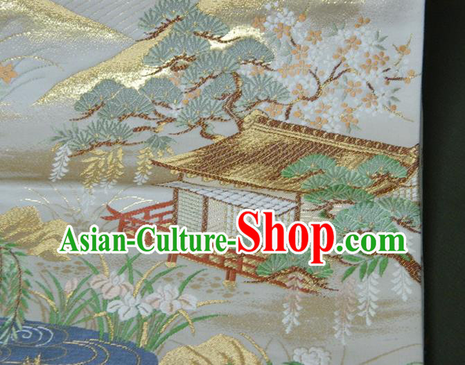 Japanese Handmade Kimono Waistband Classical Yukata Dress Hekoobi Accessories Traditional Dragon Boat Pattern White Brocade Belt