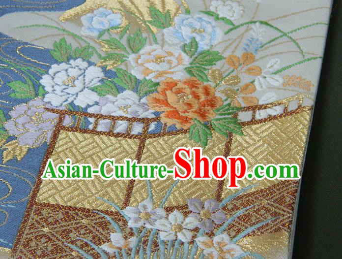 Japanese Handmade Kimono Waistband Classical Yukata Dress Hekoobi Accessories Traditional Dragon Boat Pattern White Brocade Belt