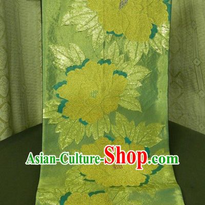 Japanese Yukata Dress Hekoobi Accessories Traditional Peony Pattern Green Brocade Belt Handmade Kimono Waistband
