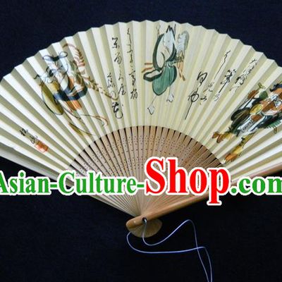 Japan Woman Accordion Handmade Bamboo Fan Traditional Dance Folding Fan Ukiyoe Painting Fan