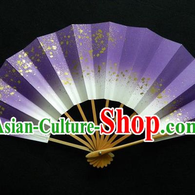 Japan Geisha Performance Fan Woman Purple Accordion Handmade Bamboo Fan Traditional Dance Folding Fan