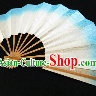 Japan Traditional Dance Folding Fan Geisha Performance Fan Woman Waves Pattern Beige Accordion Handmade Bamboo Fan