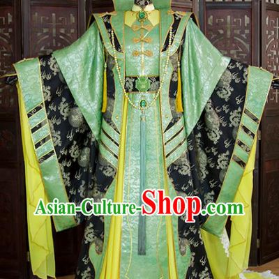 China Cosplay Swordsman Green Hanfu Clothing Ancient Emperor Garment Costumes Traditional Puppet Show King Beichen Yuanhuang Uniforms