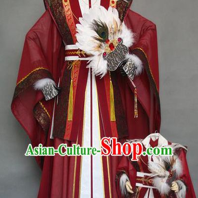 China Traditional Puppet Show King Yue Lanfang Wine Red Uniforms Cosplay Military Counsellor Hanfu Clothing Ancient Swordsman Garment Costumes