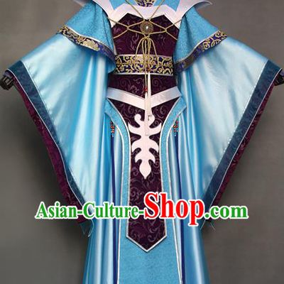 China Cosplay King Hanfu Clothing Ancient Swordsman Garment Costumes Traditional Puppet Show Emperor Blue Uniforms
