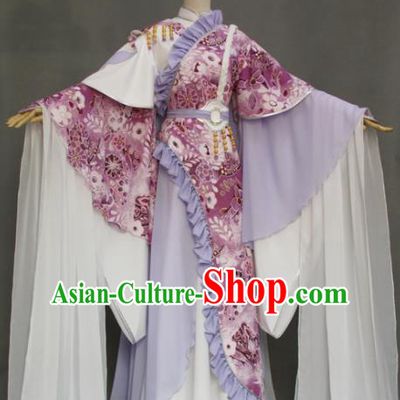 China Ancient Princess Lilac Hanfu Dress Traditional Puppet Show Swordswoman Clothing Cosplay Fairy Queen Garment Costumes