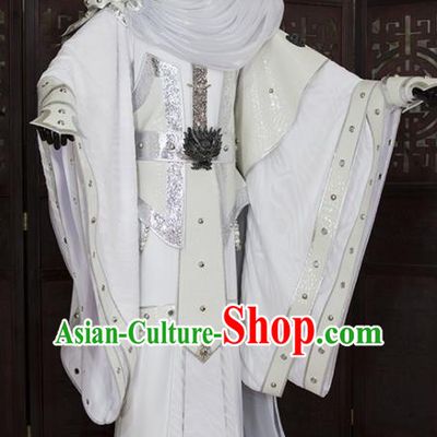China Cosplay Royal Prince White Hanfu Clothing Ancient Chivalrous Knight Garment Costumes Traditional Puppet Show Swordsman Uniforms