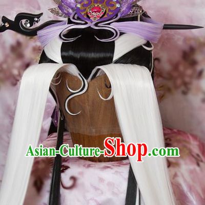 Chinese Ancient Swordswoman Wigs and Hair Crown Traditional Puppet Show Demon Queen Hair Accessories Cosplay Empress Headdress