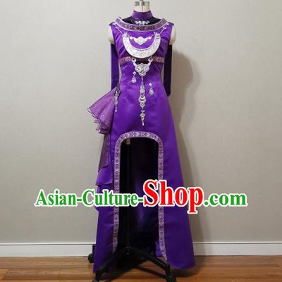 China Cosplay Fairy Garment Costumes Ancient Goddess Purple Dress Outfits Traditional JX Online Female Swordsman Clothing