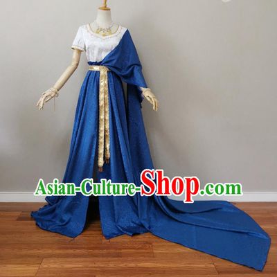 Top Cosplay Goddess Blue Dress Halloween Fancy Ball Garment Costume Magic Queen Clothing