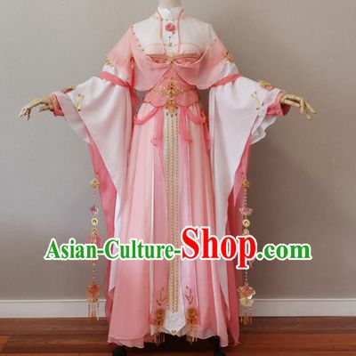 China Ancient Fairy Princess Pink Dress Outfits Traditional JX Online Young Lady Clothing Cosplay Heroine Garment Costumes