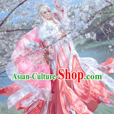 China Cosplay Goddess Garment Costumes Ancient Empress Pink Dress Outfits Traditional JX Online Swordswoman Clothing