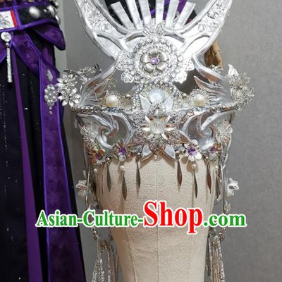 Handmade Chinese Miao Ethnic Princess Hat Cosplay Young Lady Headwear Traditional Swordswoman Headdress