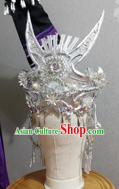 Handmade Chinese Miao Ethnic Princess Hat Cosplay Young Lady Headwear Traditional Swordswoman Headdress Handmade Chinese Miao Ethnic Princess Hat Cosplay Young Lady Headwear Traditional Swordswoman Headdress