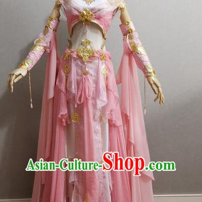 Professional China Traditional Flying Fairy Clothing Cosplay Goddess Garment Costumes Ancient Princess Pink Dress Outfits