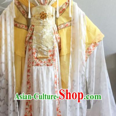 China Traditional Puppet Show Swordswoman Feng Cailing Clothing Cosplay Empress Garment Costumes Ancient Young Beauty Yellow Dress Outfits