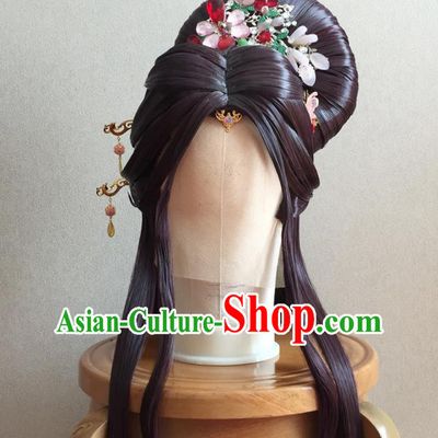 China Ancient Princess Wigs and Hairpins Headpieces Traditional Puppet Show Li Jianshi Hair Accessories Cosplay Goddess Headdress