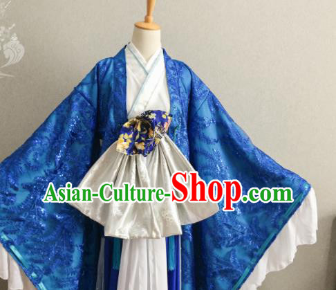 China Ancient Young Beauty Blue Dress Outfits Traditional Empress Clothing Cosplay Queen Garment Costumes China Ancient Young Beauty Blue Dress Outfits Traditional Empress Clothing Cosplay Queen Garment Costumes
