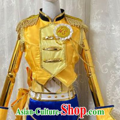 Top Christmas Day Performance Garment Costume Cartoon Girl Group Dance Clothing Cosplay Musician Golden Short Dress Outfits