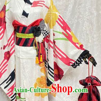 Professional Japanese Young Lady Garment Costumes Classical White Silk Yukata Dress Traditional Summer Festival Kimono Clothing
