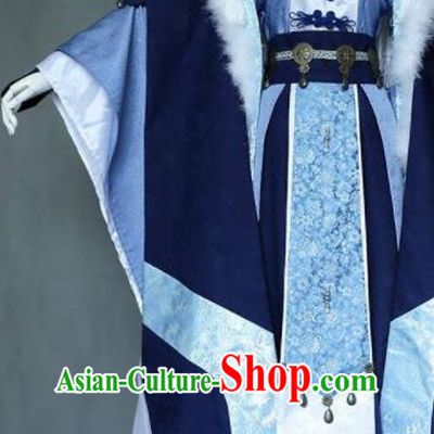 Chinese Traditional Puppet Show Swordsman Garment Costumes Cosplay Knight King Clothing Ancient Emperor Blue Uniforms