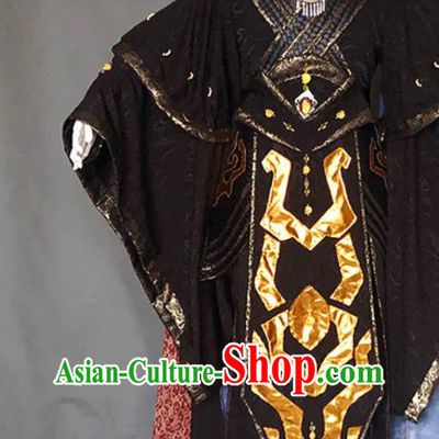 Chinese Ancient Royal King Black Uniforms Traditional Thunderbolt Fantasy Swordsman Mie Tianhai Garment Costumes Cosplay Emperor Clothing
