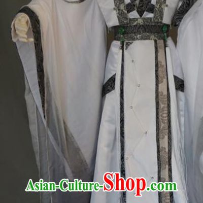 Chinese Cosplay Elderly Taoist Priest Clothing Ancient Castellan White Uniforms Traditional Puppet Show Swordsman Garment Costumes
