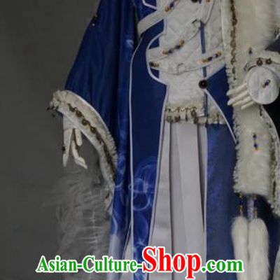 Chinese Traditional Puppet Show Swordsman Garment Costumes Cosplay Royal Prince Clothing Ancient King Blue Uniforms