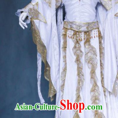 China Cosplay Fairy Princess Garment Costumes Ancient Queen White Dress Outfits Traditional Puppet Show Xiang Ling Hanfu Clothing
