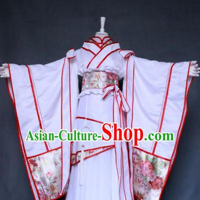 China Traditional Puppet Show Queen Hanfu Clothing Cosplay Fairy Princess Garment Costumes Ancient Empress White Dress Outfits