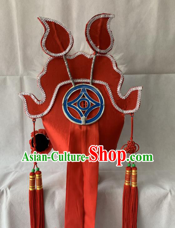 Handmade China Peking Opera Xiaosheng Hat Beijing Opera Clown Headwear Ancient Scholar Red Helmet Handmade China Peking Opera Xiaosheng Hat Beijing Opera Clown Headwear Ancient Scholar Red Helmet