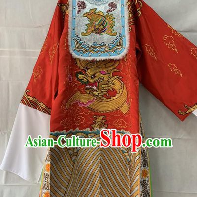 Chinese Peking Opera Xiaosheng Red Embroidered Dragon Robe Traditional Opera Number One Scholar Clothing Beijing Opera Official Garment Costumes