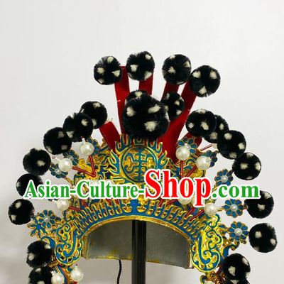 Handmade China Beijing Opera Wusheng Helmet Headwear Ancient General Hair Accessories Peking Opera Soldier Black Venonat Hat