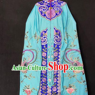 China Traditional Opera Imperial Concubine Garment Costume Ancient Princess Embroidered Mantle Clothing Beijing Opera Hua Tan Blue Cloak