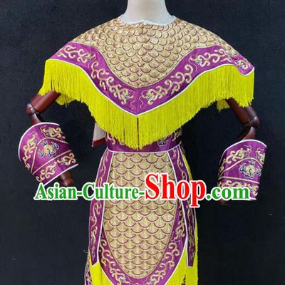 Chinese Peking Opera Swordsman Purple Armor Uniforms Traditional Opera Soldier Clothing Beijing Opera Wusheng Garment Costumes