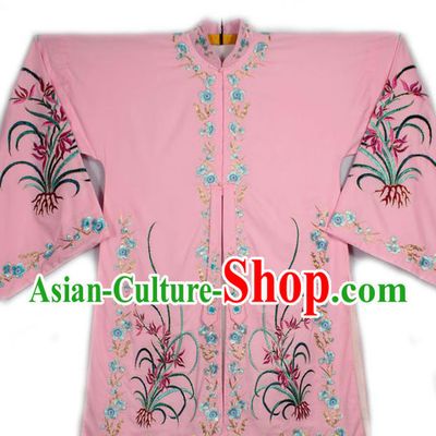 China Ancient Noble Lady Clothing Beijing Opera Actress Embroidered Orchids Pink Shirt Traditional Opera Young Woman Garment Costume