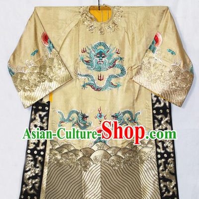 Chinese Traditional Opera Emperor Clothing Beijing Opera Laosheng Garment Costume Peking Opera Elderly Man Embroidered Dragon Robe